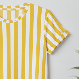 OEM Women <b>Shirts</b> in Half Sleeves and Round Shaped Neck Hot Selling <b>T</b>-<b>Shirts</b> for Women <b>Yellow</b> and White Stripes Pattern Design - Product Image 4