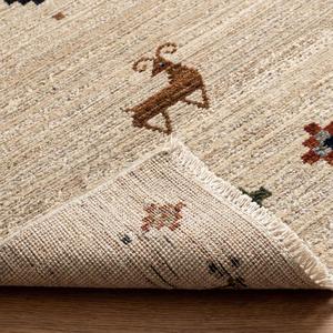 Alfombra de Lana Hecha a Mano con Diseño Tribal Beige y Motivos Nómadas, Alfombra Decorativa Hecha a Mano para Sala de Estar - Product Image 6