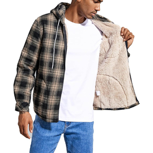 Vente en gros de vestes en flanelle polaire à fermeture éclair pour hommes, chemises à carreaux en coton, sweats à capuche doux et chauds pour hommes avec capuche - Product Image 2