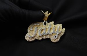 Colgante Personalizado de Plata con Baño de Oro de 18K y Moissanita con Nombre 'Taty' y Corona, Estilo Hip Hop, Unisex, para Regalo - Product Image 5