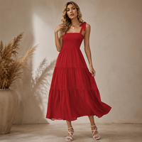 Robe longue bleue en polyester tissé, coupe trapèze, décontractée, d'été, à motif floral, taille empire simple, ajustée, respirante, élégante, longueur ras du sol, vente en gros