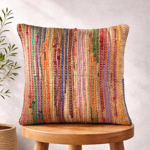 Cojín Decorativo Multicolor de Algodón Reciclado, Funda de Cojín Tejida Estilo Boho con Vibrante Patrón de Rayas Verticales, Decoración Sostenible - Product Image 1