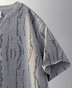 T-shirt décontracté pour homme à col en V effet craquelé, 100 % coton, blocs de couleur sur le devant, manches courtes, col ventilé, coupe ample, respirant, idéal pour la gym - Product Image 6