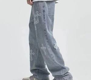 Custom Patch <b>Denim</b> <b>Shirt</b> with Heart Design Casual Button Up Long Sleeve Stylish Streetwear Unisex - Product Image 4