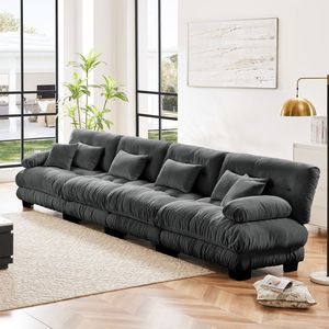 Divano Sezionale Modulare a 4 Posti Imbottito in Ciniglia, Comodo Divano per Soggiorno, Appartamento o Studio - Product Image 2