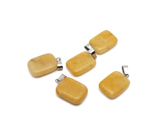 Pendentif rectangulaire arrondi en aventurine jaune naturelle, pierre précieuse polie et lisse avec attache en argent pour la création de bijoux DIY - Product Image 1