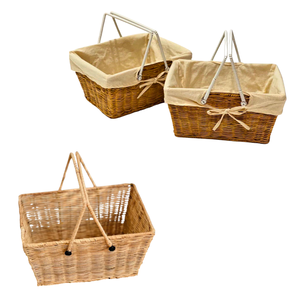 Panier décoratif en rotin avec poignées et doublure intérieure en coton pour l'organisation de la maison - Product Image 1