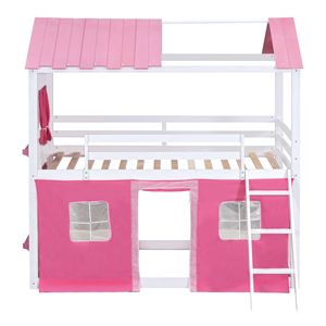 Elegante Letto a Castello Singolo con Finestre e Davanzali in Legno Rosa e Bianco per Bambini - Product Image 3