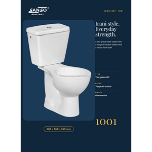 Inodoro de Dos Piezas de Cerámica Moderna Sanso 1001 con Tanque Oculto y Botón de Descarga en la Pared para Baño, Fácil de Limpiar - Product Image 2