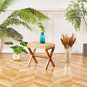 Natural Seagrass Rectangular Ottoman Footstool with Wooden Legs Hand-Woven <b>Footrest</b> for Living Room - Product Image 6