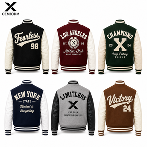 Chaqueta Varsity Clásica de Lana y Cuero para Mujer X Sports City, Mangas de Cuero Sintético, Cuello Camisero, Color Sólido, Ropa de Otoño, OEM - Product Image 2