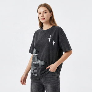 Oversized Men's Black T-<b>Shirt</b> With <b>Star</b> And Print Street Style Short Sleeve O-Neck Cotton Jersey Breathable Fit - Product Image 3
