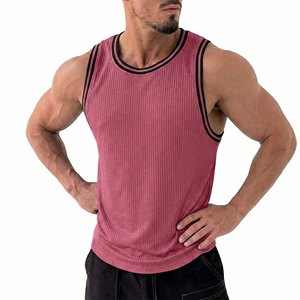 Men's Muscle Tank Top Custom Logo Fitness Contrast Trim Striped Gym Bodybuilding <b>Vest</b> Sleeveless Sportswear OEM Stylish Tank Top - Product Image 2