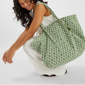 Sac fourre-tout géométrique jacquard pour femme, vert, tissé, sac à bandoulière de plage, sac de shopping, fabricant - Product Image 3