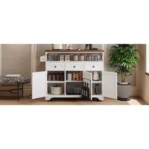 Carrito de Cocina Estilo Rústico K K 46.5 con Enchufe Empotrado y Ruedas, Carrito de Cocina con 3 Puertas y Tablero Abatible - Product Image 6