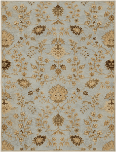 Tapis de réception classique en laine tuftée, motif floral bleu clair avec des touches beiges et brunes, idéal pour les bureaux et appartements de luxe. - Product Image 1