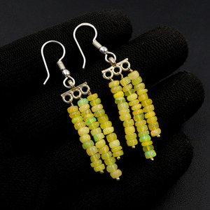 HAYAAT GEMS Yellow Ethiopian <b>Opal</b> Beads Drop <b>Earrings</b> Ethnic Style Wedding 925 Sterling Silver & Gold Plated 20g - Product Image 1