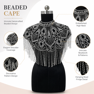 Cape-châle moderne à sequins et perles avec ornements en strass complexes et franges de perles tombantes pour la mode de soirée - Product Image 6