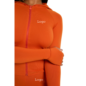 Combinaison moulante orange taille haute à manches longues pour femme avec fermeture éclair, effet ventre plat, longueur intégrale, tenue de club - Product Image 4