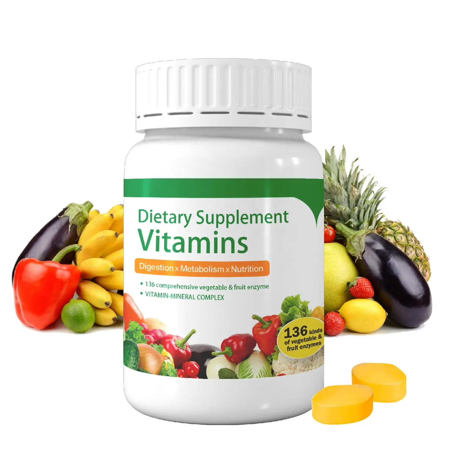 Private Label Energy Support Supplement Capsules for Men and Women Vitamin and Mineral-Enriched Tablets for Fruits and Veggies