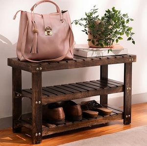 Banc de rangement à chaussures moderne en bois, étanche, à un seul niveau, pour entrée, couloir et salon - Product Image 3