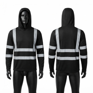 เสื้อฮู้ดทำงานแบบซิปพรีเมียม 280 GSM ผ้าฝ้าย 100% สีดำ พร้อมแถบสะท้อนแสงเพื่อความปลอดภัย  รับสกรีนโลโก้  เสื้อผ้าทำงานอุตสาหกรรมแบบมองเห็นได้ชัดเจน - Product Image 1