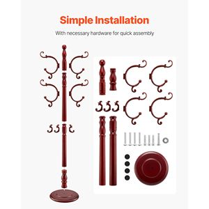 Appendiabiti da terra in legno con 11 ganci e base pesante, ganci da parete e appendiabiti per ingresso, corridoio o camera da letto - Product Image 6