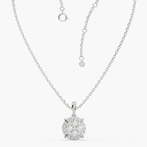 Lab Grown Diamond Necklace 14K Solid Gold DEF Color Round Cluster Diamond Pendant Necklace Dainty Gold Halo Charm Chain Necklace - Product Image 4