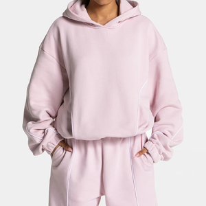 Sudadera con Capucha Extra Grande Personalizada para Mujer, Hombros Caídos, Bordado con Líneas en Contraste, Sudaderas con Capucha y Pantalones Deportivos - Product Image 5