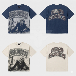 เสื้อยืดโอเวอร์ไซส์ผู้ชาย MIXED EMOTION คุณภาพสูง ผ้าฝ้าย 100% 250GSM ทอแบบสตรีทแวร์ ลายกราฟฟิตีวินเทจ พิมพ์ลายประดับเพชร - Product Image 1