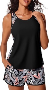 Summer Mae Conjunto de tankini de 2 piezas con estampado geométrico para mujer, talla grande, con cuello halter cruzado, traje de baño de poliéster y elastano - Product Image 5