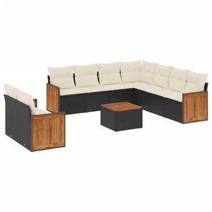 Ensemble de canapés de jardin en rotin moderne 6 places, mobilier d'extérieur avec panneaux en teck, résistant aux intempéries, design contemporain - Product Image 4