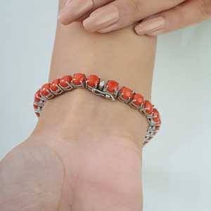 Bracelet tennis classique en argent sterling 925 avec pierres de corail pour femme, serti clos, bijoux fins, prix de gros, faible MOQ - Product Image 4
