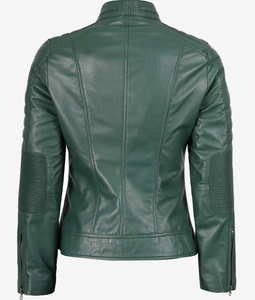 Veste de motard en cuir véritable vert pour femme, coupe ajustée, style Cafe Racer, cuir véritable de qualité supérieure, logo personnalisé, vente en gros OEM - Product Image 2