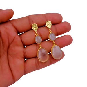 Pendientes Colgantes de Cuarzo Rosa Natural, Chapados en Oro, Hechos a Mano con Piedras Preciosas, Joyería Boho para Mujer, Venta al Por Mayor - Product Image 5