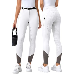 Pantalones de equitación profesionales para mujer, largos, de algodón, con cremallera, elásticos, para entrenamiento, con bolsillos reforzados y presillas para cinturón, de talle alto. - Product Image 6