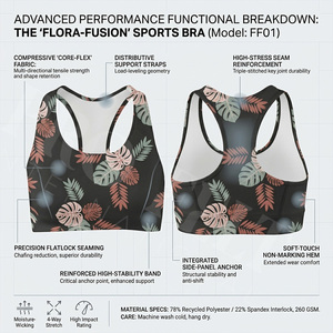 เสื้อชั้นในกีฬาดีไซน์เก๋ไม่ซ้ำใคร ทรง Racerback สำหรับโยคะ ฟิตเนส ออกกำลังกาย ครอปท็อปสั่งทำได้ รองรับกระชับสูง เหมาะสำหรับวิ่งและออกกำลังกาย - Product Image 2