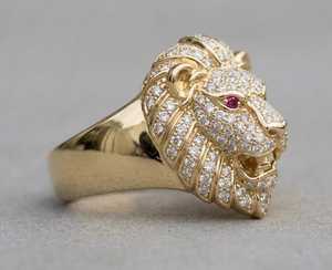 Anillo de Hombre con Cabeza de León 3D, Anillo de Hip Hop con Diamante de Corte Redondo Moissanite, Plata 925 Original con Baño de Oro, Regalo para Amigos - Product Image 2
