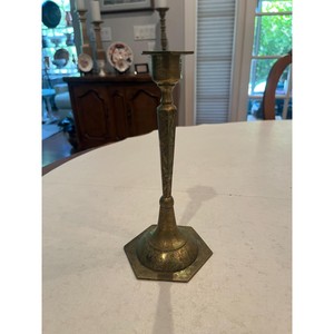 Decorative Metal Candle <b>Holder</b> for Home Table Centerpiece Brass <b>Candlestick</b> <b>Holder</b> Hexagonal Base Vintage Style - Product Image 1