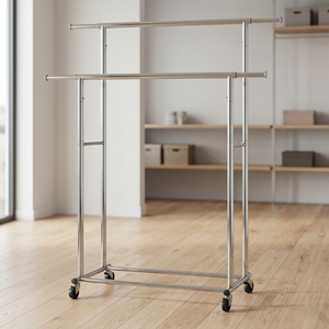 Pristine HG136 OEM Double Metal Eco-Friendly Multifunction Floor Type Non-Folding 1-Layer Modern Clothes Display Racks Storage - Product Image 2