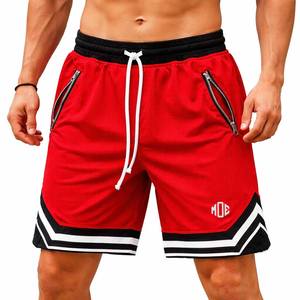 Pantalones Cortos Deportivos Rojos para Hombre con Bolsillo de Malla y Cremallera, Dobladillo en Contraste, Cordón Ajustable, Ropa de Entrenamiento de Alto Rendimiento, Pedido Personalizado OEM - Product Image 1