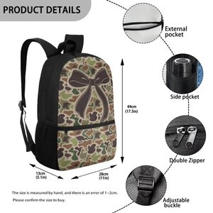 Camouflage Sports Backpack <b>Bow</b> Design <b>Large</b> Capacity 14 Inch Laptop Pocket Waterproof Zipper Closure Polyester Travel Backpack - Product Image 2