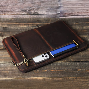 Housse d'ordinateur portable en cuir véritable imperméable et durable de style vintage pour usage professionnel avec pochette magnétique LS-0224 - Product Image 2