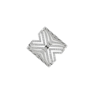 Women's Vector <b>Cocktail</b> Geometric Minimalist Open Curve <b>Ring</b> with 18K White <b>Gold</b> Plating Lab Created Diamond Accents - Product Image 4