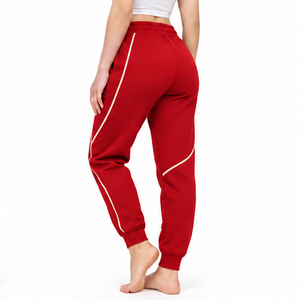 Pantalones deportivos casuales de cintura alta rojos para mujer con estampado, ribete lateral blanco, cintura elástica con cordón y puños acanalados en los tobillos - Product Image 5