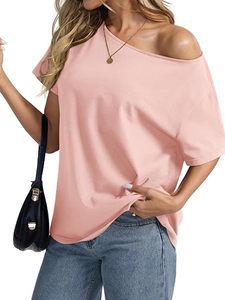 Camiseta de Mujer con Hombros Descubiertos, Color Sólido, Personalizada, de Algodón Suave, Manga Corta, Estilo Casual - Product Image 3