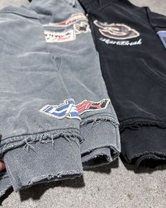 Custom Unisex Vintage Washed 100% Cotton Oversized Zip Hoodie with Patch Embroidery and Distressed Print - Product Image 2