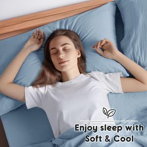 100% Linen Woven Modern Grade 4-Piece Bed <b>Sheet</b> <b>Set</b> Dusty Blue Color 100TC Solid Pattern Eco-Friendly All-Season - Product Image 5