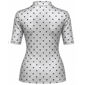 Silver Polka Dot Women <b>Mock</b> <b>Neck</b> Short Sleeve T Shirt Slim Fit Stretch Casual Printed <b>Top</b> Fashion Summer Apparel Wholesale - Product Image 2
