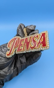 Colgante de letra Pensa de plata 925 chapado en oro de 18k con moissanita, estilo Iced Out, amuleto temático, joyería unisex de Hip Hop - Product Image 4